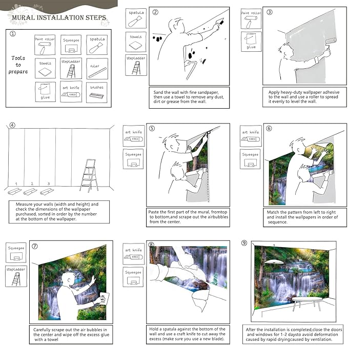 AFZEVEB-Green Waterfall Nature Landscape Wallpaper Wall murals for Kids Room 159"x107"(Not Peel and Stick)