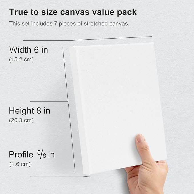 PHOENIX Stretched Canvas for Painting 6x8 Inch/7 Value Pack, 8 Oz Triple Primed 5/8 Inch Profile 100% Cotton White Blank Canvas, Small Framed Canvas for Oil Acrylic & Pouring Art
