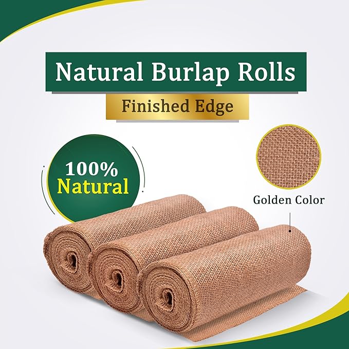 Burlap Table Runners 14 Inches x 30 FT - No-Fray Finished Edge Premium Natural Table Runner Burlap Roll – No Odor, Eco-Friendly Tablecloth Roll for Rustic Table Decor and Other DIY Crafts