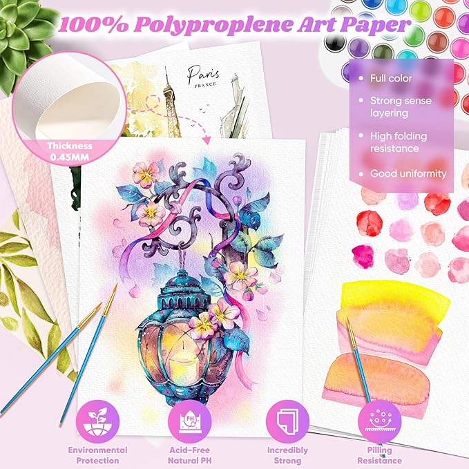 128 Sheets Watercolor Paper Bulk, Stocking Stuffers for Kids, 5"x7" 140lb/300gsm Cold Press White Water Color Paper for Teacher Students, Classroom Must Have, Study Essentials, College School Supplies