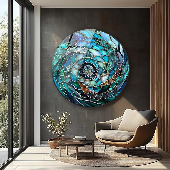 My Photostation.com 15.8''(40cm) Diameter Ocean Vortex Spiral Round Glass Wall Art Tempered Glass Printing Wall Decor Large Wall Art Wall Hangings