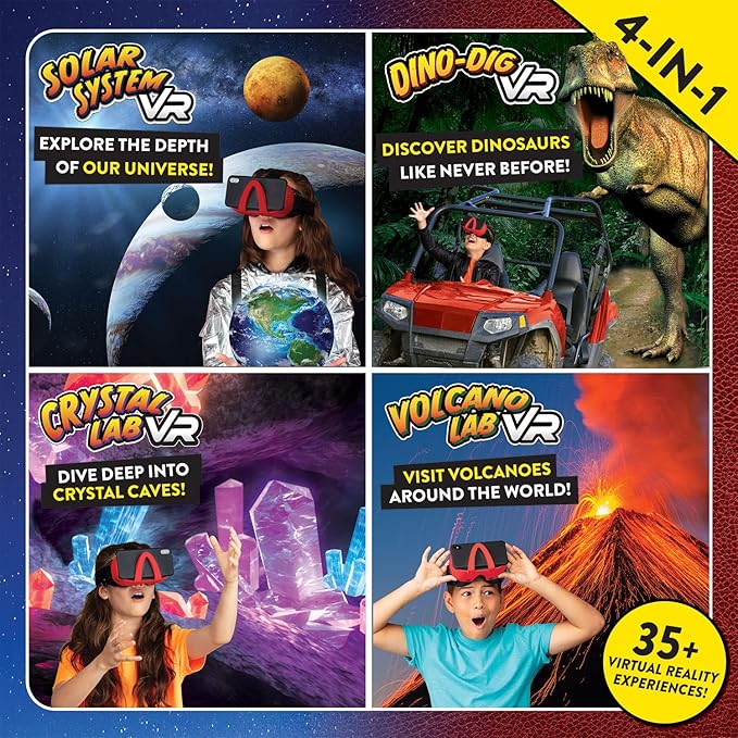 Abacus Brands Virtual Reality 4 in 1 Deluxe VR Lab - Illustrated Interactive VR Book and STEM Learning Activity Set (Solar System, Dino-Dig, Crystal and Volcano) - for Ages 8 and Up