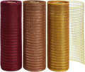 TONIFUL 10 Inch 3 Rolls DeepRed/Brown/Gold Thanksgiving Decorative Mesh Ribbons, Fabric Mesh with Foil for Tree Home Front Door Wreaths Decorations Supplies（3 Colors, 10yards/ roll）