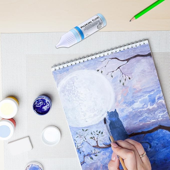 2 Pcs Masking Fluid for Watercolor Painting, 15ml Capacity Bottle with 3mm Applicator Nozzle, Masking Fluid Pen for Various Art Projects Watercolor Ink(Blue)