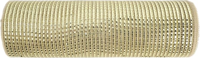 MEEDEE Champagne Deco Mesh 10 Inch Deluxe Wide Foil Metallic Mesh Premium Decorative Mesh Champagne Gold Mesh Ribbon for Christmas Tree, Wreaths, Garland, Gift Wrapping, Bows Making (30 Feet)