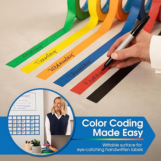 Spartan Industrial - 1" X 60 yd Orange Masking Tape - 12 Colored Tape Rolls for Bundling, Labeling, and More - No Residue, 5.5 Mil