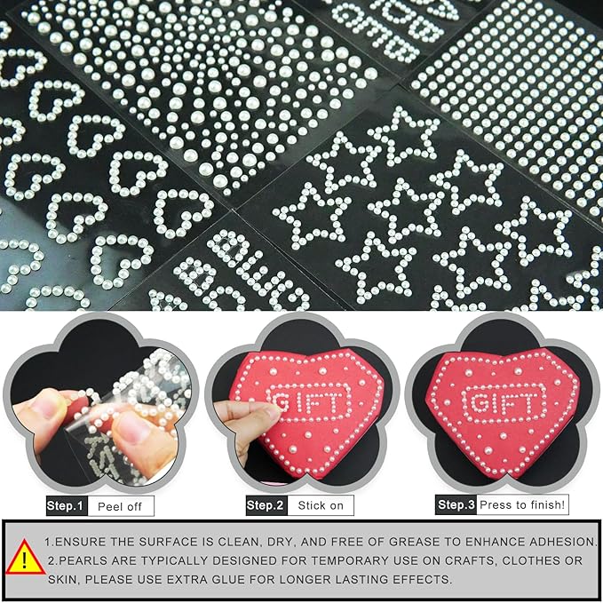 493Pcs Crafting Pearls Stickers, Stick On Pearl Heart Star Stickers Small Letter Alphabet Stickers, Self Adhesive Pearls for Graduation Cap Decoration, DIY Crafts, Scrapbook, Face Hair Makeup