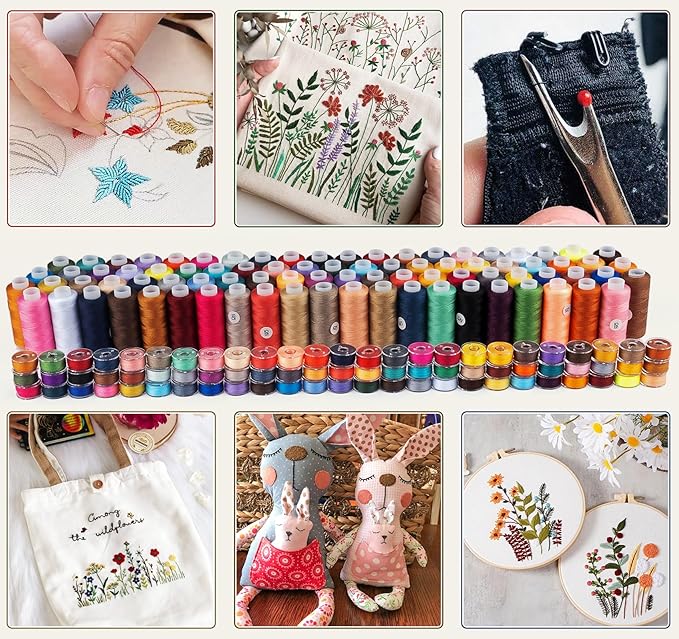 90 Pcs 45 Colors Sewing Thread &Prewound Bobbins Thread, 600yard Thread for Sewing Machine, Sewing Supplies, Polyester Sewing Machine Kit for Hand Sewing, Stitching, DIY