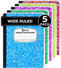 Rosmonde 5 Pack Composition Notebook Wide Ruled, 200 Pages (100 Sheets), 9-3/4x7-1/2, Notebooks for Work, Back to School Supplies, Hard Cover Composition Books, Notebooks for Women, Colors May Repeat