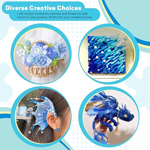 Pipe Cleaners Craft 500PCS 5 Colors Blue Pipe Cleaners Bulk 30CM Limpia Pipas para Manualidades Fuzzy Wire Chenille Stems for Arts Crafts and Creative DIY Projects Decorations