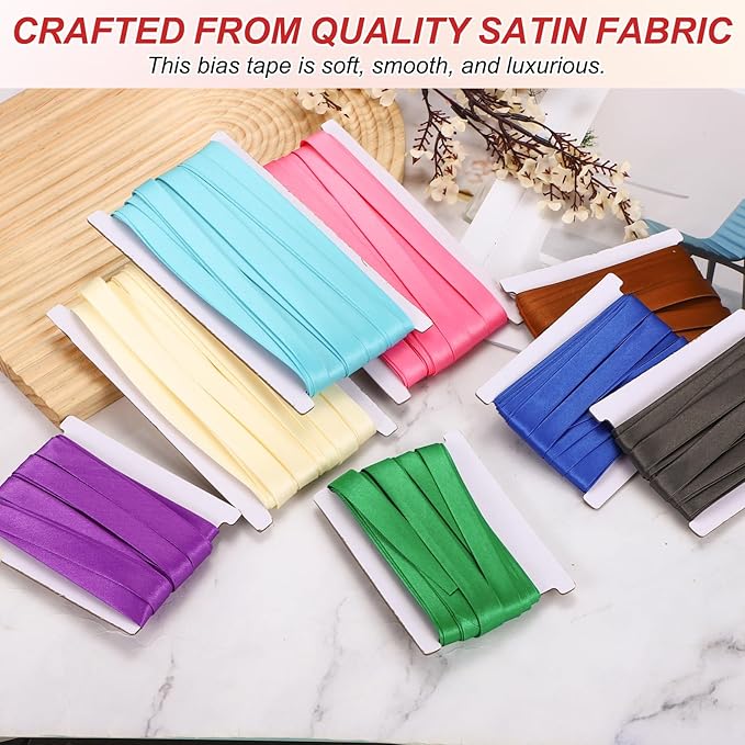 MECCANIXITY Double Fold Bias Tape for Sewing 5/8 Inch x 12 Yards Satin Pre-fold Continuous Binding Tape for Seaming Quilting Hemming Binding DIY Crafts, Light Brown