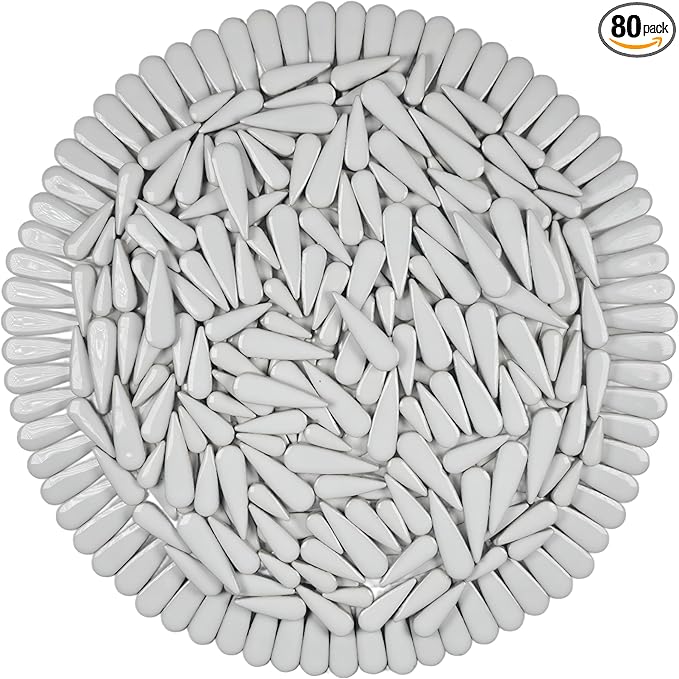 200g Petal Droplet Shaped Ceramic Mosaic Tiles for Crafts, Vibrant Colors, Ceramic Tiles for Mosaic Making Kits, DIY Arts and Crafts (White)