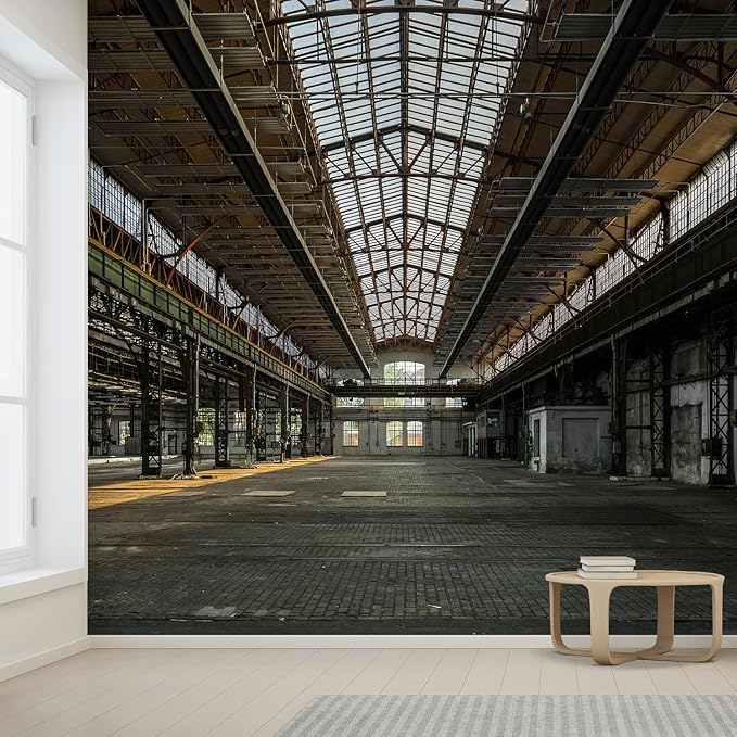 wall26 Wall Sticker/Wall Mural Industrial Interior of an Old Factory Building, Not Peel and Stick, Non-Woven Wallpaper Decorative for Bedroom, Living Room, Office - 96x120 inches