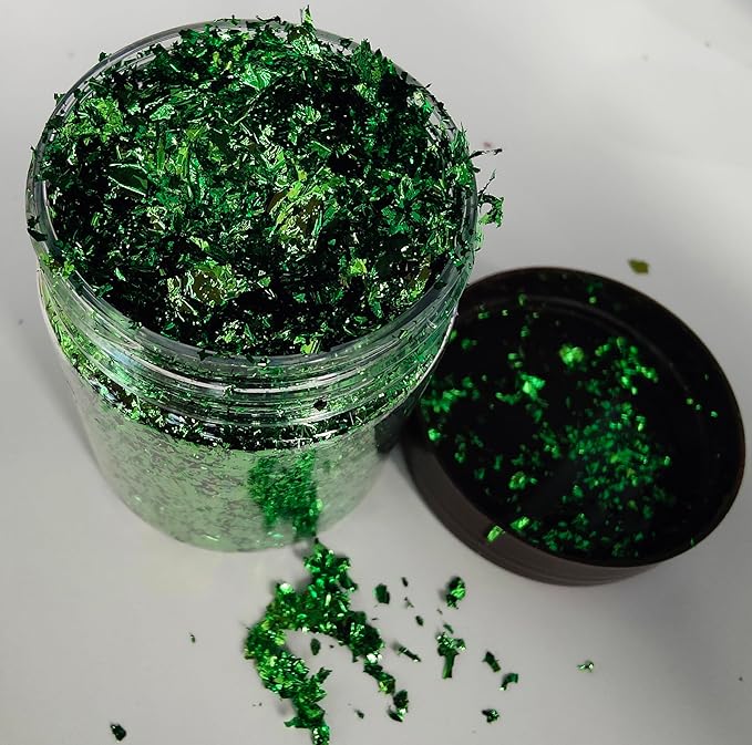 Gilding Flakes,Gold Foil Flakes for Resin,Blue Red Purple Pink Metallic Foil Flakes for Resin Jewelry Making,Nails,Painting Art,Crafts and Slime (Green)