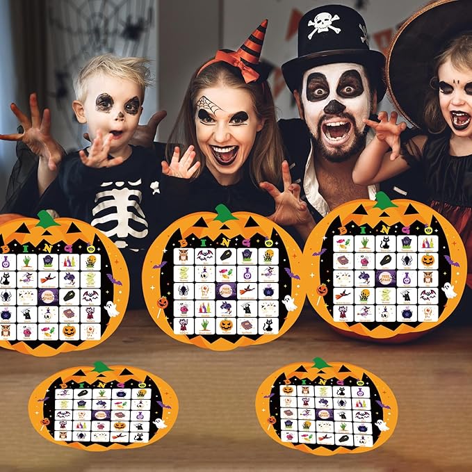 XZENTIRA Halloween 24 Players Games, Pumpkin Bingo Game Cards Set for Halloween Family Party Activities, Party Favors, Classroom Group Activities Bingo Games Set