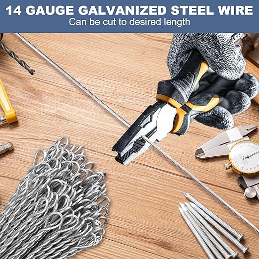 Luyoyous 100 Roll Baling Wire 14 Gauge 14 ft Galvanized Steel Wire Bulk Bundle Single Loop Galvanized Baler Wire for Securing Packaging Tie Cardboard Paper Textiles Plastics