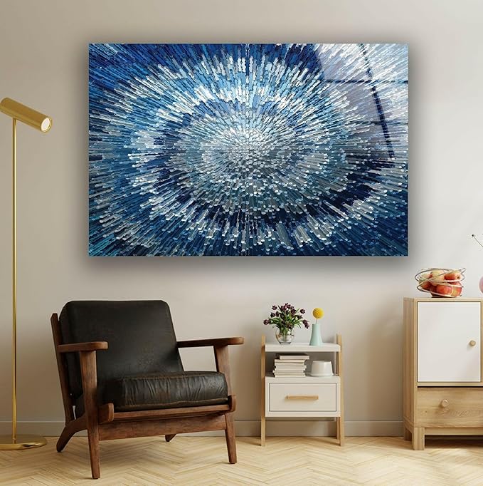 My Photostation.com 30Wx24H'' Abstract Blue Textured Glass Wall ArtTempered Glass Printing Wall Decor Large Wall Art Wall Hangings