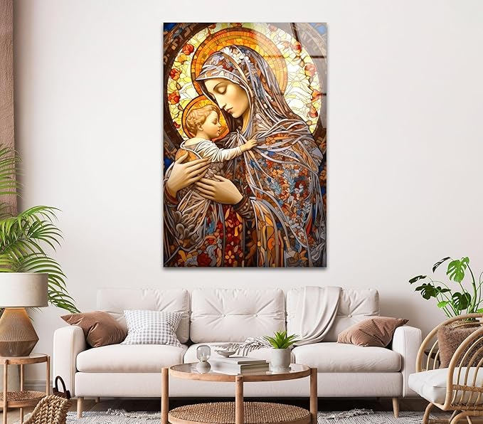My Photostation.com 40WX60H'' Jesus and Virgin Mary Glass Wall Art Tempered Glass Printing Wall Decor Large Wall Art Wall Hangings