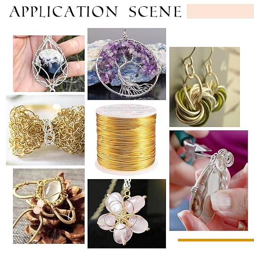 BENECREAT 15 Gauge 220FT Aluminum Wire Anodized Jewelry Craft Making Beading Floral Colored Aluminum Craft Wire - Gold