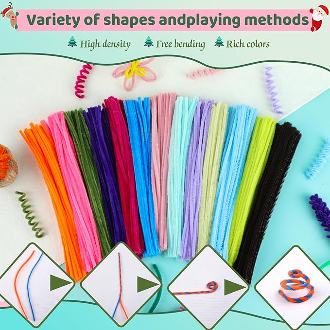 200PCS Pipe Cleaners, Green Pipe Cleaners Chenille Stem, Fuzzy Sticks Pipe Cleaners Craft Supplies for DIY Arts Crafts Project