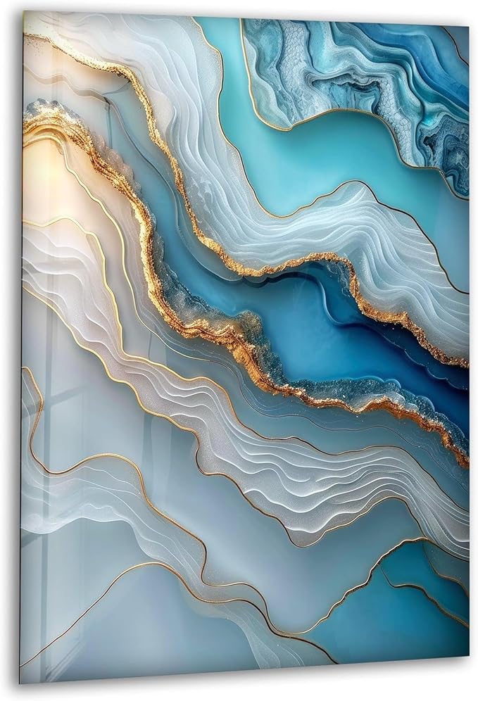 My Photostation.com Round 31,5'' Turquoise and Blue Alcohol ink Glass Wall Art Tempered Glass Printing Wall Decor Large Wall Art Wall Hangings