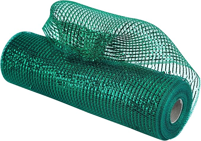 MEEDEE Forest Green Deco Mesh 10 Inch Deluxe Wide Foil Metallic Mesh Fabric Dark Green Mesh Ribbon for Christmas Tree, Wreaths, Garland, Gift Wrapping, Bows Making (30 Feet)