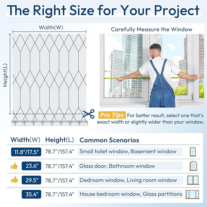 rabbitgoo Window Privacy Film for Glass Windows, Frosted Glass Cling with Decorative Moroccan Lattice, Removable Heat Control Sun Blocking Door Covering Sticker for Home Bathroom, 29.5 x 78.7 inches