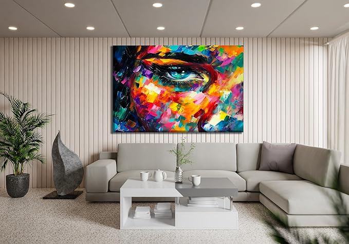 SpiritualHands Women Eye Glass Wall Art Oil Painting for Living Room, Tempered Glass Modern Prints Decor, Large Vivid Color Panel for Bedroom, Kitchen, or Office