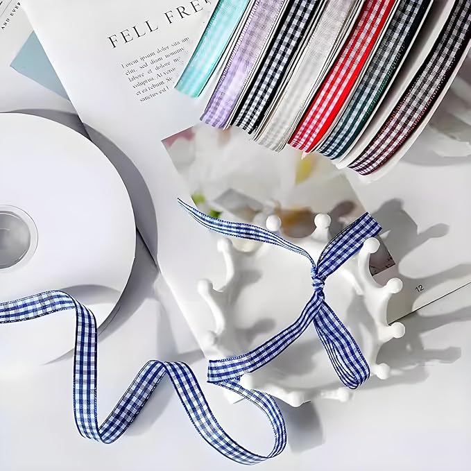 Classic Gingham Checkered Ribbon, Assorted Colors Premium Polyster Plaid Checkered Craft Ribbon for Gift Wrapping, DIY Projects, Hair Bows,Scrapbooking & Party Decor (Light Blue, 3/8x50Yd)