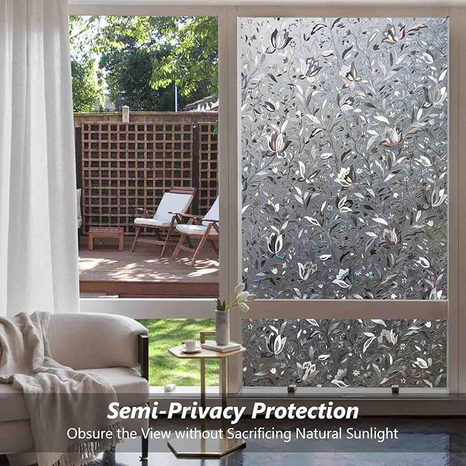 Kromapolis Window Film, Window Privacy Film Frosted, Vinyl Glass Covering, Stained Glass Decorative Film, Static Window Clings, Non-Adhesive (Grayish Black, 23.6 x 157.4 inch)