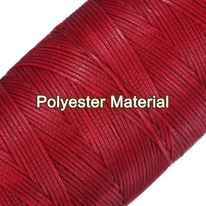 uxcell Leather Sewing Waxed Thread, 284 Yards / 260m 0.8mm 150D Flat Polyester All-Purpose Threads for Leather Crafts, Bookbinding, Red