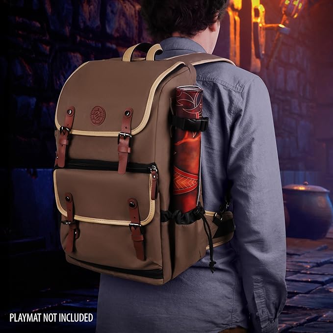 ENHANCE Designer Edition TCG Backpack - MTG Deck Bag Card Binder Space, TCG Deck Box Storage, MTG Playmat Holder - Card Storage Compatible with Magic the Gathering, Pokemon, Lorcana (Canvas Tan)