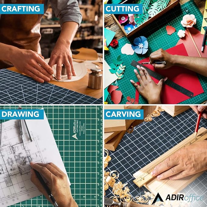 Adir Self Healing Cutting Mat - 18x24 Inches Sew Cutting Mat and Quilt Cutting Mat with 5 Layers, Double Sided Cutting Mat for Crafts - Reversible Non-Slip Cutting Pad with Grid