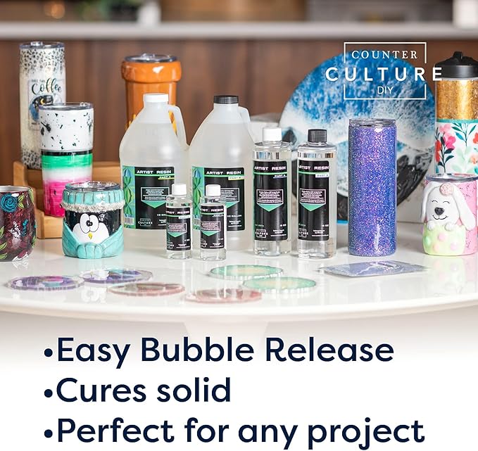 Counter Culture DIY Clear Artist Resin, 32 oz Kit, Art Epoxy Supplies for Metallic Stains Acrylic 100% Solids Easy Coat No VOCs Scratch UV Heat Resistant to 500 Degrees