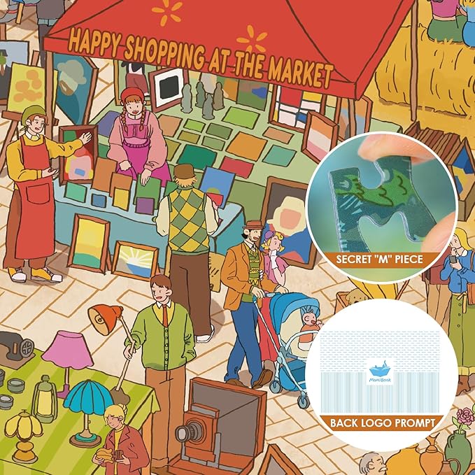 MOMIBOOK Puzzles for Adults 1000 Pieces Jigsaw Puzzles of Happy Shopping at The Market, Painting Image Town Difficult Challenging Hard Impossible Puzzle Unique Funny Party Christmas Birthday Gifts