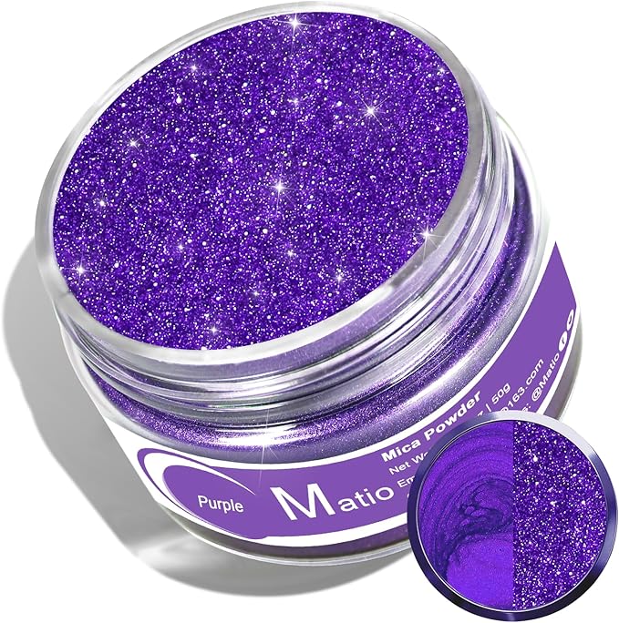 Matio Purple Mica Powder for Epoxy Resin, 1.8oz/ 50g Pearlescent Effect Mica Powder Natural Color Pigment for Soap Making, Bath Bomb, Candle Dye, Resin Craft, Paint, Nails Art, Jewelry, Slime Pigment