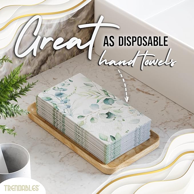 Trendables Sage Green Napkins for decoupage 200 Pcs 3 Ply Eucalyptus Napkins Decorative Guest Towels Disposable Bathroom, Flower Design For Tea Party Decorations, Dinners & Weddings