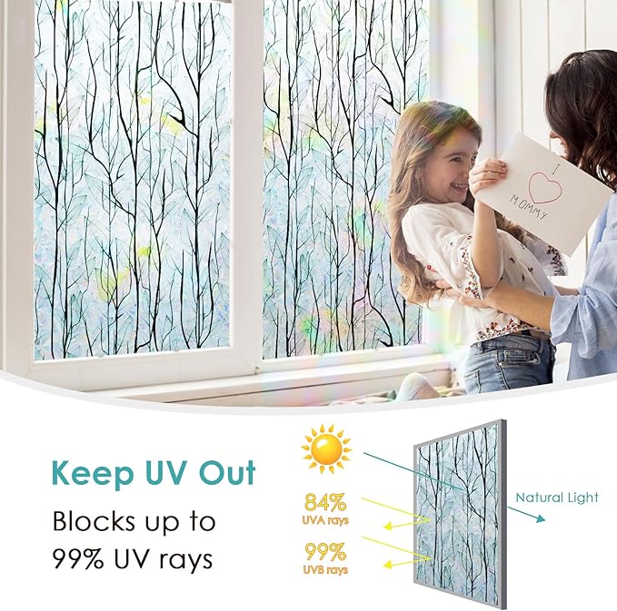DKTIE Nature Pattern Rainbow Window Film Decorative Stained Glass Window Film Static Cling Films Easy Apply Removable Comes with Tools (U1747-rainbow, 17.7" x 78.7")