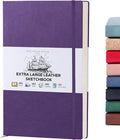 Beechmore Books A3 Sketchbook – 11.7x16.5 Premium Vegan Leather Bound Extra Large Sketch Book Hardcover, 160gsm 160 Perforated Ivory Pages, Blank Sketch Pad, Gift Boxed, Back Pocket, Ribbon Bookmark