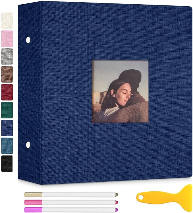 Zesthouse Photo Album Self Adhesive with Picture Display Window, 3-Ring Scrapbook Albums 60 Pages Holds 8x10 5x7 4x6 Photos, DIY Photo Book Ideal Gift for Family Wedding Baby