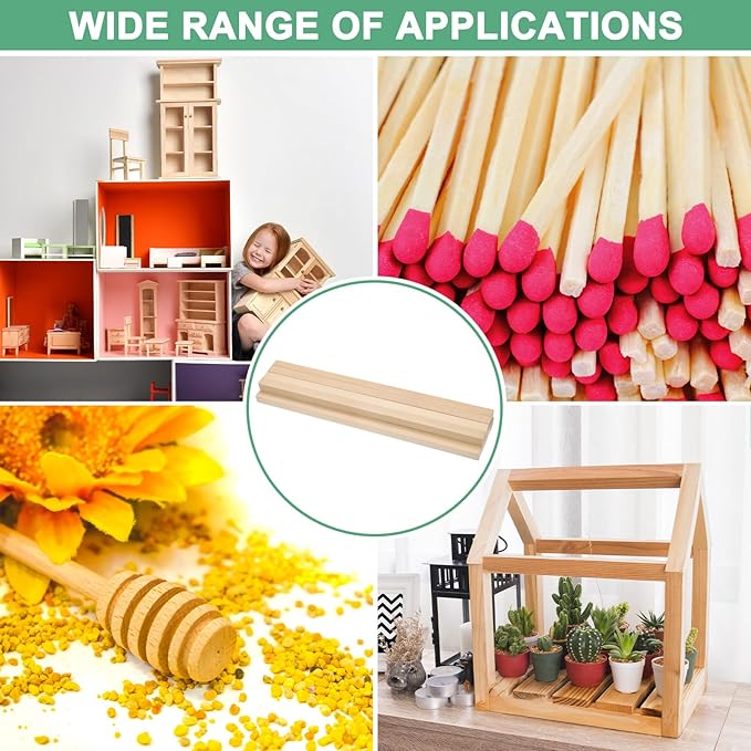 10-Pack Wood Square Dowel Rods, 15/32 x 12 Inch Unfinished Wooden Square Dowel Rods for Crafts/DIY Projects/Models Making