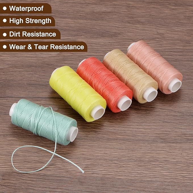 uxcell Leather Sewing Waxed Thread, 55 Yards / 50m 0.8mm 150D Flat Polyester All-Purpose Threads for Leather Crafts, Bookbinding, Green