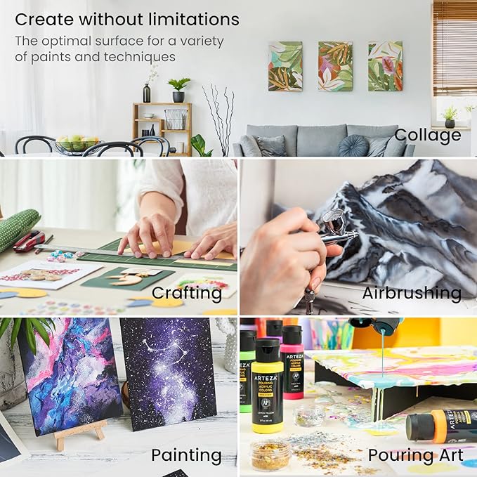 ARTEZA Canvas Panels for Painting, 28 Pieces, 5 x 7, 8 x 10, 9 x 12, 11 x 14 Inches, Cotton, Gesso-Primed, Art Supplies for Acrylic and Oil Painting