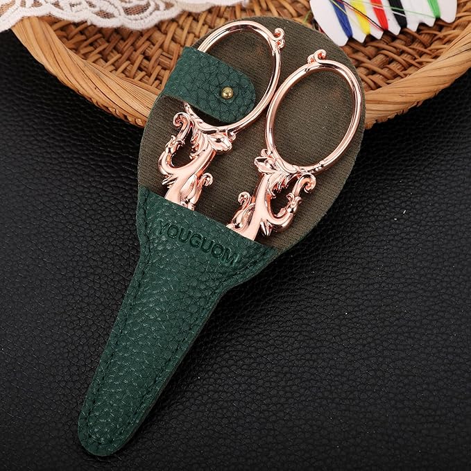 Sewing Scissors, Multipurpose Craft Scissors with Sheath for Arts Crafting Office Home School Paper Fabric Cutting Sharp Shears, 5.3in Rose Gold Big Handles