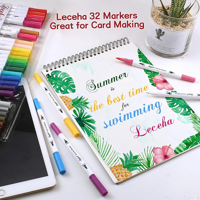 Dual Tip Art Markers Pens for Kids Adult Coloring Books Artist Fine and Brush Tip Colored Pens Water-color Pens for Journaling Note Taking Writing Planning Art Project