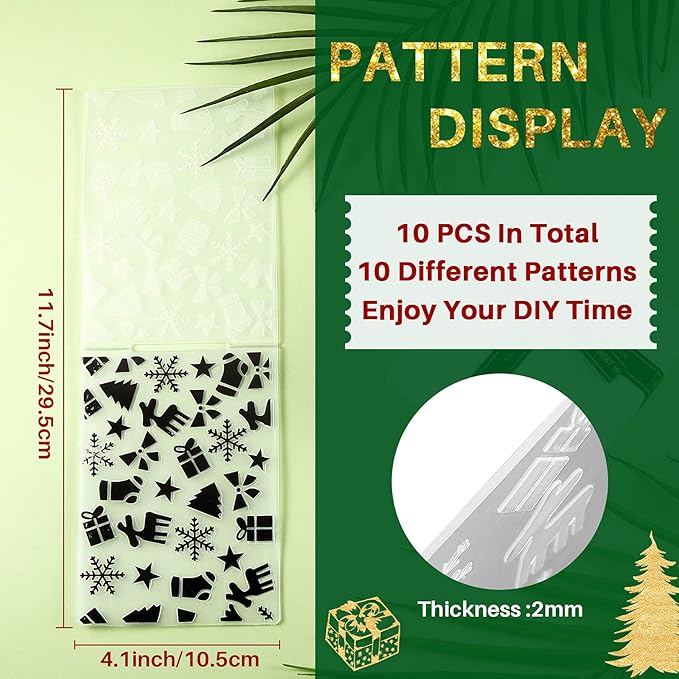 10 Pieces Christmas Embossing Folders Snowflake Deer Leaves Stencil Template DIY Craft Background Embossing Folders for Card Making Photo Album Scrapbooking Decoration