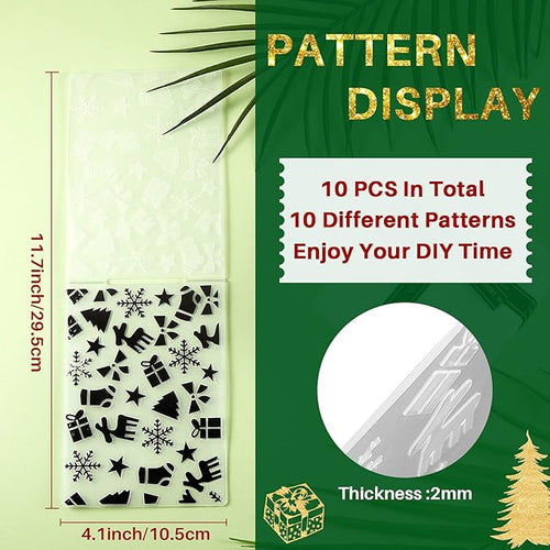 10 Pieces Christmas Embossing Folders Snowflake Deer Leaves Stencil Template DIY Craft Background Embossing Folders for Card Making Photo Album Scrapbooking Decoration