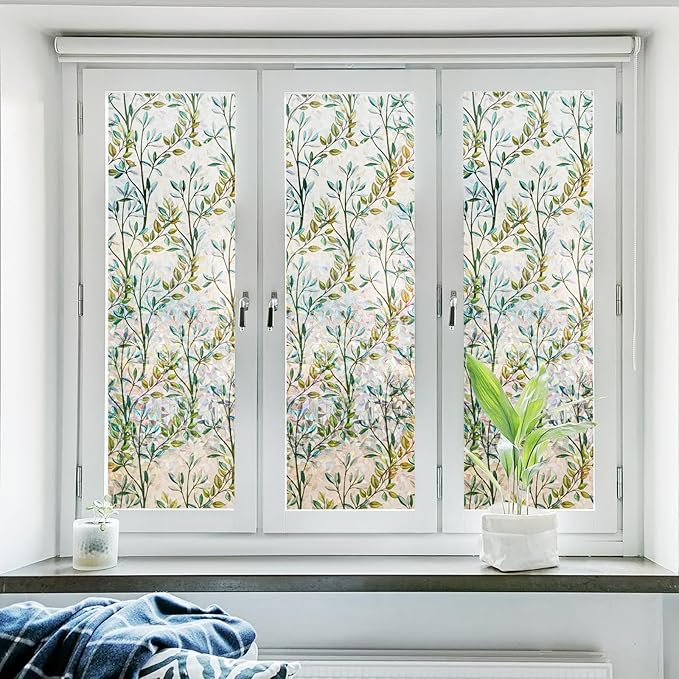 Donox Window Privacy Film, 3D Decorative Window Vinyl Decorative Stained Glass Window Film, Anti-UV Sun Blocker Heat Control for Home, 45.2 Inch x 13.1 Feet (with Installation Tool)