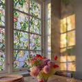 3D Stained Glass Window Film, Decorative Window Privacy Film for Bathroom, Front Door, Home, Sun Blocking Heat Control, Static Cling, Beast Rose 23.6inch x 35.4inch
