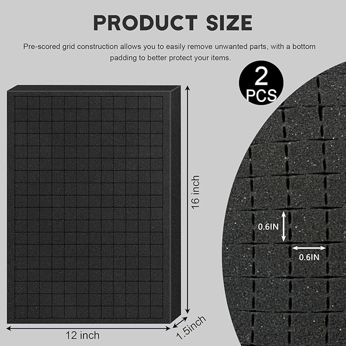 Pick and Pluck Foam Sheets, 2Pcs 16 x 12 x 1.5 Inch Pick Apart Foam Insert for Camera Storage, Crafts, Tool Box, Storage Drawer